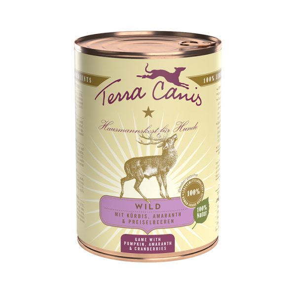 Terra Canis Dose classic Wild mit Kürbis, Amaranth und Preiselbeere 400 g, Natürliches Nassfutter für den Hund
