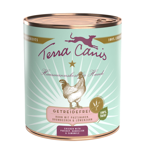 Terra Canis Dose getreidefrei Huhn mit Pastinake, Brombeere und Löwenzahn 800 g, Natürliches getreidefreies Nassfutter für den Hund