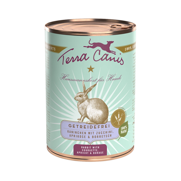 Terra Canis Dose Kaninchen mit Zucchini, Aprikose und Bohnenkraut getreidefrei 400 g, Alleinfuttermittel für alle erwachsenen und normalgewichtigen Hunde,
