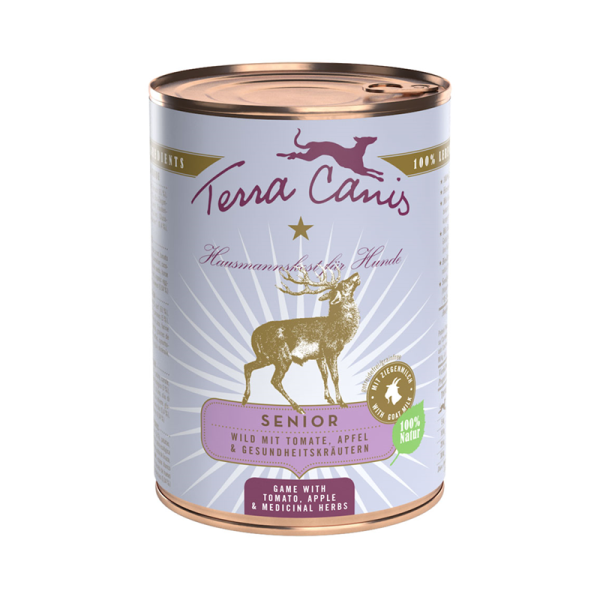 Terra Canis Dose Senior mit Wild mit Tomate, Apfel und Gesundheitskräutern 400 g, Nassfutter für ältere Hunde