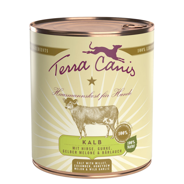 Terra Canis Dose classic Kalb mit Hirse, Gurke, gelber Melone und Bärlauch 800 g, Natürliches Nassfutter für den Hund