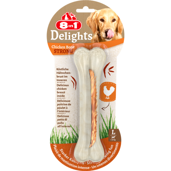 8in1 Delights Chicken Bone Strong L 130 g, Kombination aus Kauknochen, Belohnung und Zahnpflege