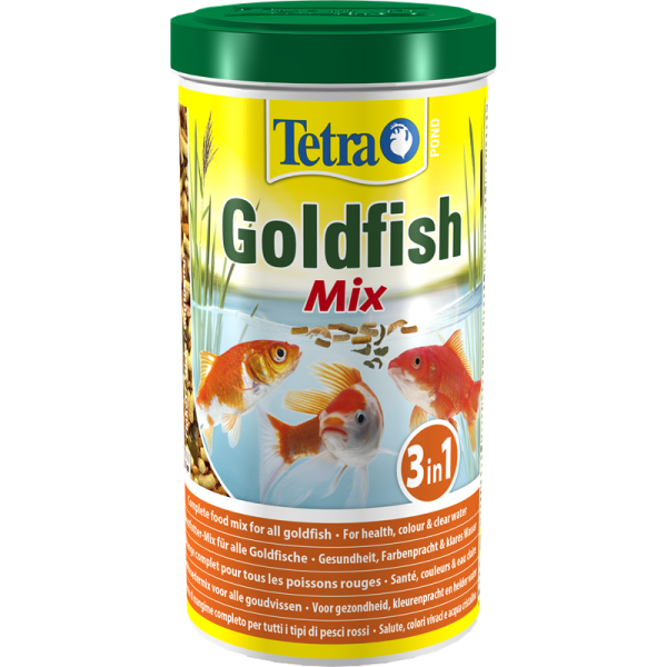 Tetra Pond Goldfish Mix 1 l / 140 g, Premium Futtermix aus besten Flocken, Sticks und Gammaruskrebsen speziell für alle Goldfische.
