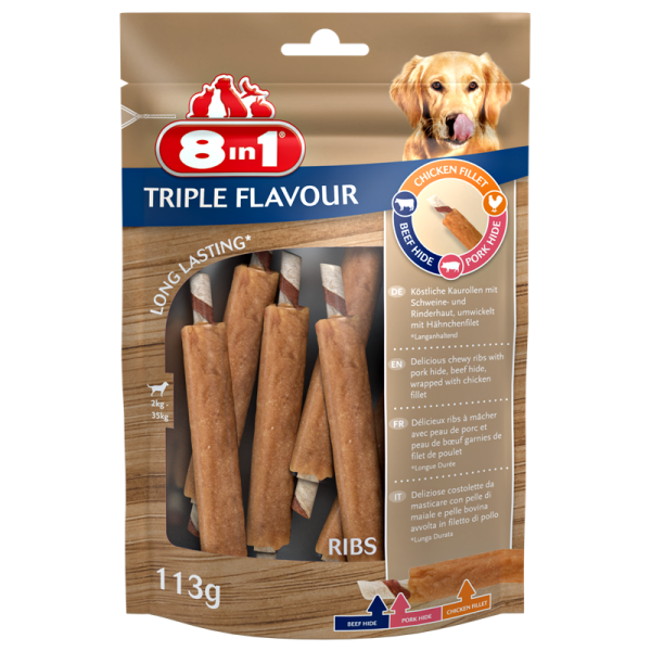 8in1 Triple Flavour Ribs 113 g, Hundesnack