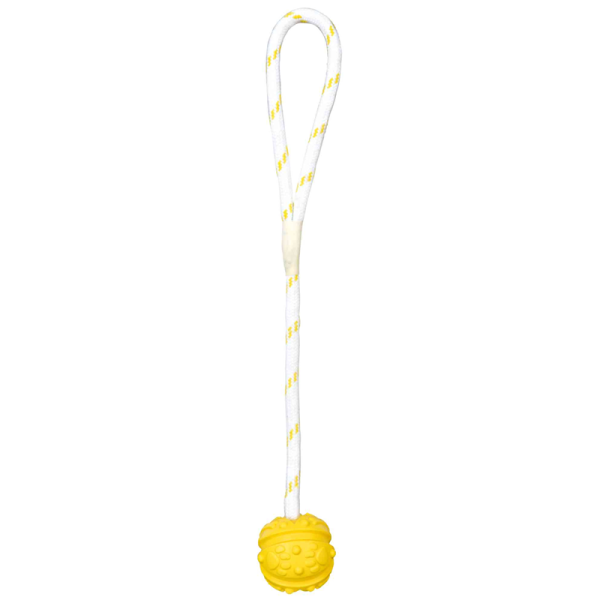 Trixie Naturgummi Ball am Seil mit Handschlaufe schwimmfähig ø 4,5 cm / 35 cm, Hunde Spielzeug
