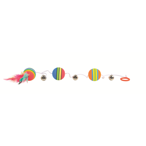 Trixie Rainbow-Bälle am Gummiband mit Schelle und Federn ø 3,5 cm/80 cm, Katzenspielzeug