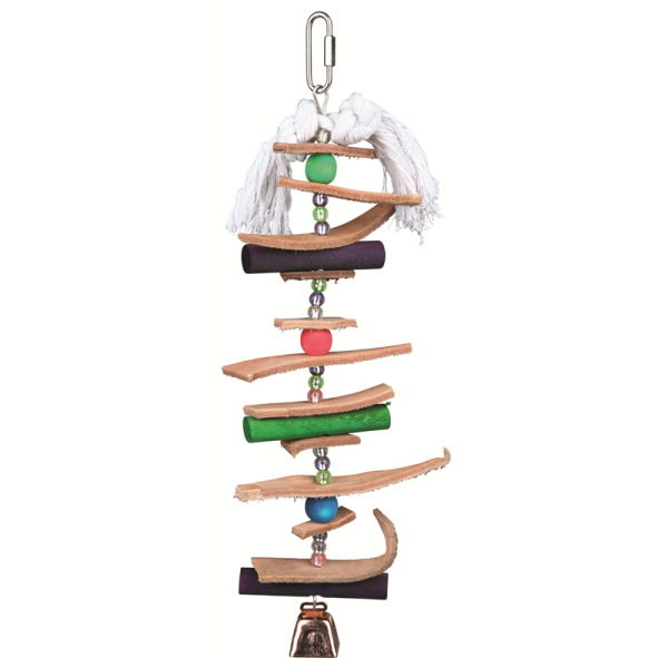 Trixie Holzspielzeug mit Leder und Perlen 28 cm, Vogelheimzubehör