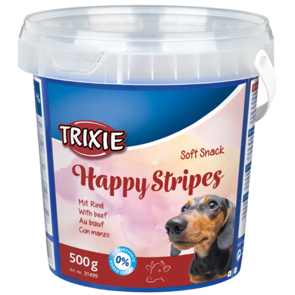 Trixie Soft Snack Happy Stripes 500 g, Ein optimaler Leckerbissen  für Ihren Hund.