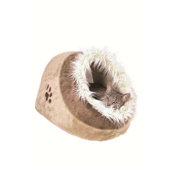 Trixie Kuschelhöhle Minou  beige/braun 35 × 26 × 41 cm, Flauschige Rückzugsmöglichkeit für Ihre Katze oder einen kleinen Hund