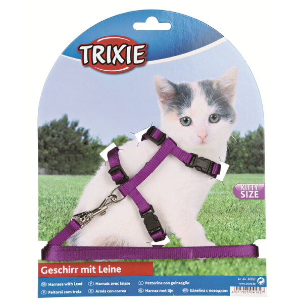 Trixie Kätzchengeschirr mit Leine 19 - 31 cm / 8 mm, Leine: 1,20 m, Die Kätzchengarnitur aus Nylon von Trixie ist für kleine Katzen und Kätzchen geeignet.