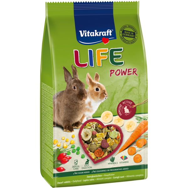 Vitakraft Futter Life Power für Zwergkaninchen 600 g, Die Powermischung für Vitalität und Fitness