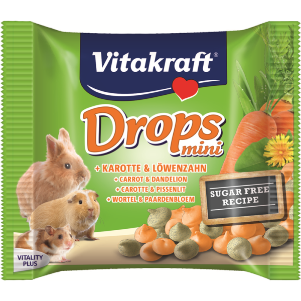 Vitakraft Drops mini Karotte & Löwenzahn, Für Zwergkaninchen. Inhalt 40 g