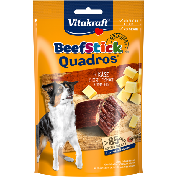 Vitakraft Beef Stick Quadros Käse 70 g, Hundesnack mit delikaten Käsestückchen