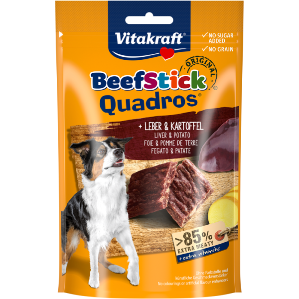 Vitakraft Beef Stick Quadros Leber & Kartoffel 70 g, Hundesnack mit Leber- und Kartoffelstückchen