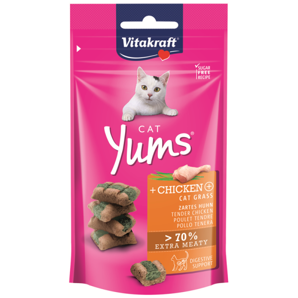 Vitakraft Snack Yums Huhn & Katzengras, Inhalt: 40 g, im Beutel, Ergänzungsfuttermittel für Katzen