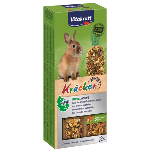 Vitakraft Kräcker Herbal Active für Zwergkaninchen, 2er-Pack, für mehr Wohlbefinden