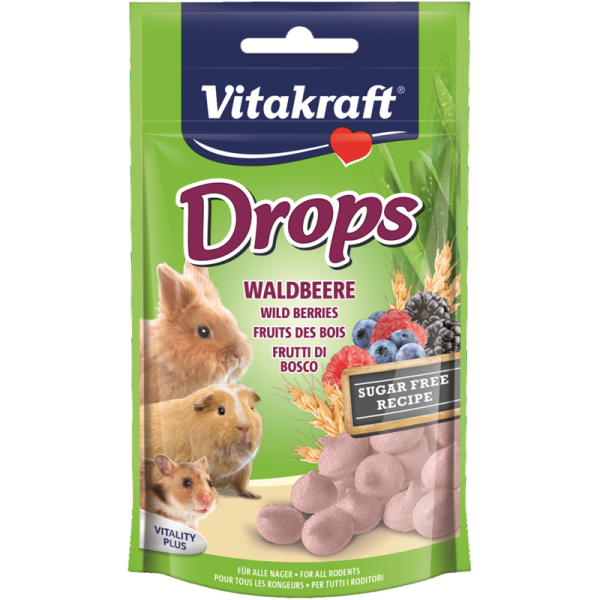 Vitakraft Drops Waldbeere für Zwergkaninchen 75 g, Drop für Drop ein Highlight für Ihre Tiere!