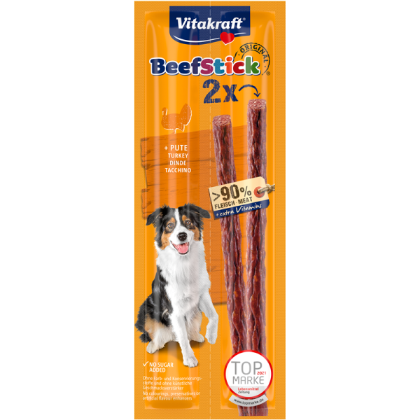 Vitakraft Beef-Stick Original Pute 2 Stück, Ergänzungsfutter für Hunde 24 g