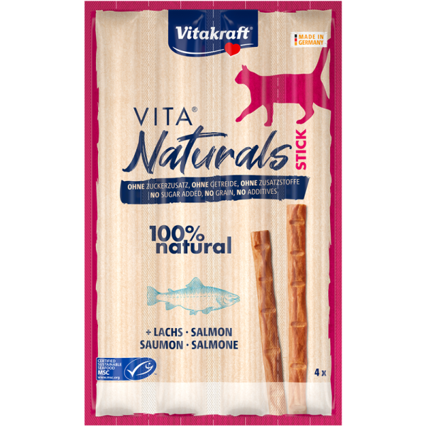 Vitakraft Vita Naturals, Stick ,Lachs MSC, 4 Stück, Katzen Snack