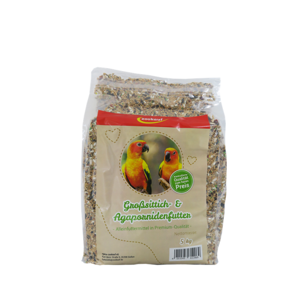 zookauf Vogel Futter Premium für Großsittich 5 kg, Premium Alleinfuttermittel für alle Großsittiche zur Verwendung als Hauptfutter.