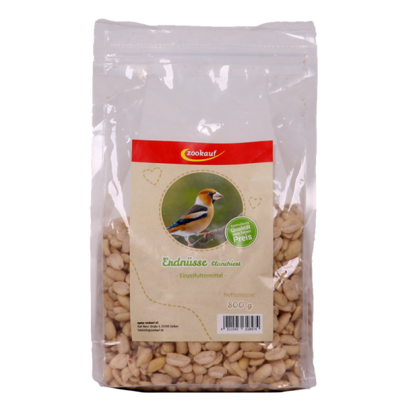 zookauf Erdnüsse blanchiert 800 g, Ergänzungsfuttermittel für freilebende Vögel in Premium Qualität