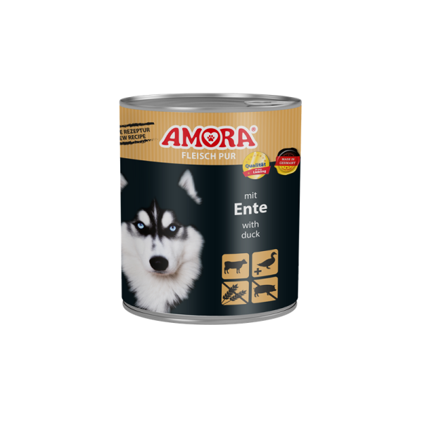 AMORA Fleisch Pur mit Ente 800g, Alleinfuttermittel für ausgewachsene Hunde