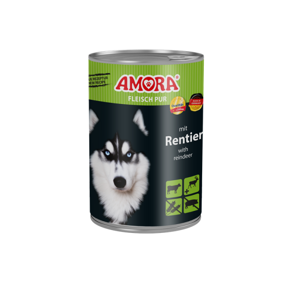 AMORA Fleisch Pur mit Rentier 400g, Alleinfuttermittel für Hunde