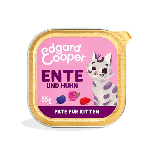 Edgard & Cooper Paté Kitten Freilaufente und Freilaufhuhn mit Blaubeeren, Rosenblüten und Hagebutten, Katzen Nassfutter für Kitten