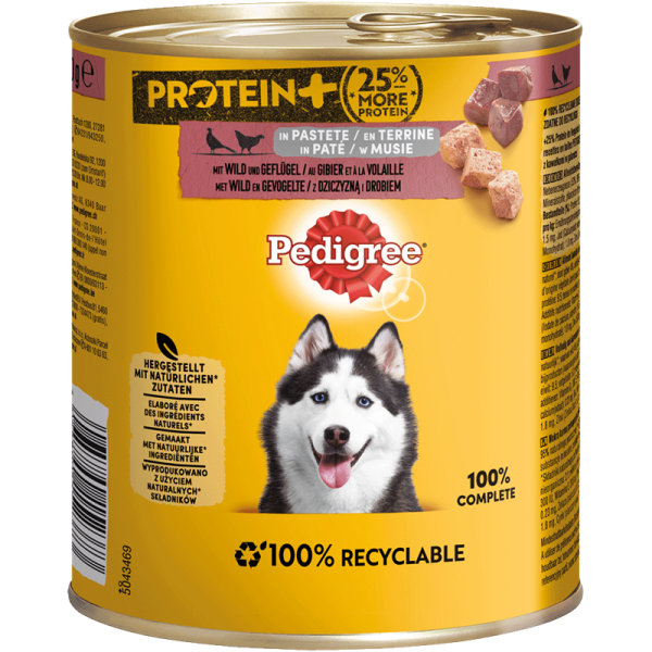 Pedigree Dose Protein Wild + Geflügel in Pastete 800g, Alleinfuttermittel für ausgewachsene Hunde - Tiernahrung.