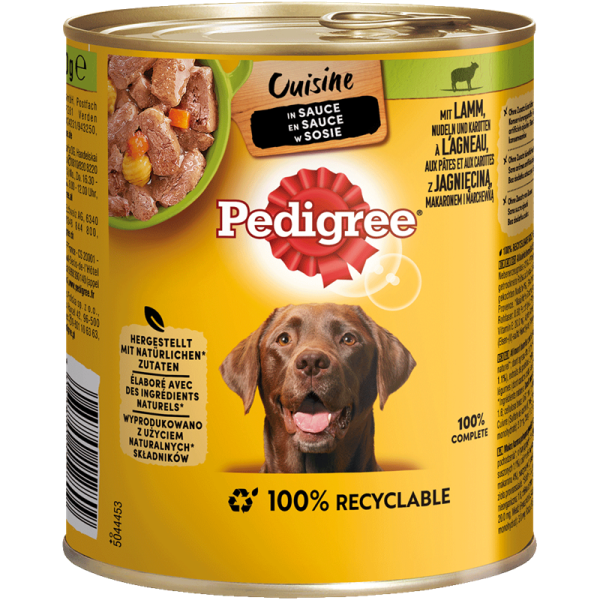 Pedigree Dose Cuisine in Sauce Lamm, Nudeln + Karotten 800g, Alleinfuttermittel für ausgewachsene Hunde - Tiernahrung.