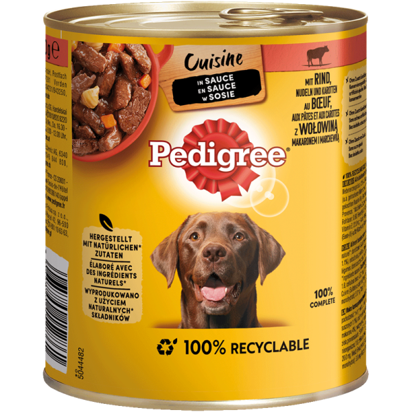 Pedigree Dose Cuisine in Sauce Rind, Nudeln + Karotten 800g, Alleinfuttermittel für ausgewachsene Hunde - Tiernahrung.