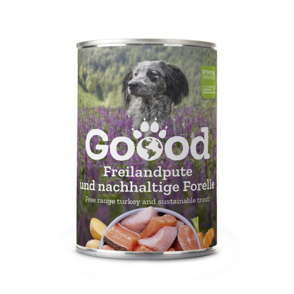 GOOOD Senior Freilandpute & Nachhaltige Forelle Dose 400 g, Alleinfuttermittel für ältere Hunde