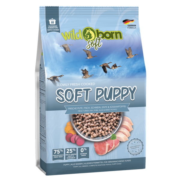 Wildborn Soft Puppy 4 kg, Getreidefreies Welpenfutter mit 75% Fleisch, fangfrischem Fisch & Süßkartoffel
