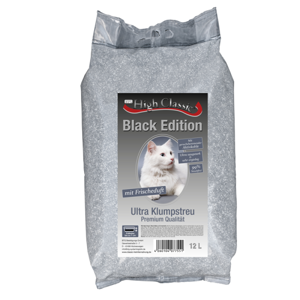 Classic Cat Katzenstreu High Black Edition 12 Liter, Ultra-Klumpstreu mit Frischeduft und Aktivkohle in Premium-Qualität