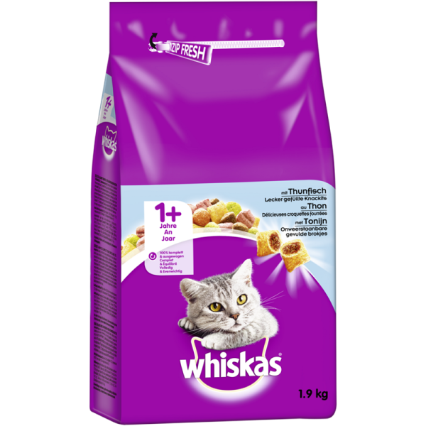 Whiskas Trocken Adult 1+ mit Thunfisch 1,9kg, Alleinfuttermittel für ausgewachsene Katzen - Tiernahrung.