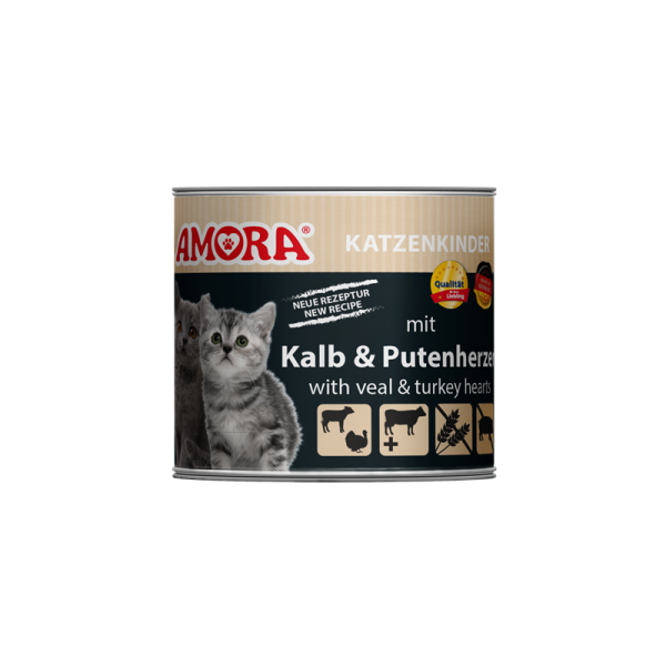 AMORA Pur Katzenkinder mit Putenherzen 200g, Alleinfuttermittel für heranwachsende Katzen