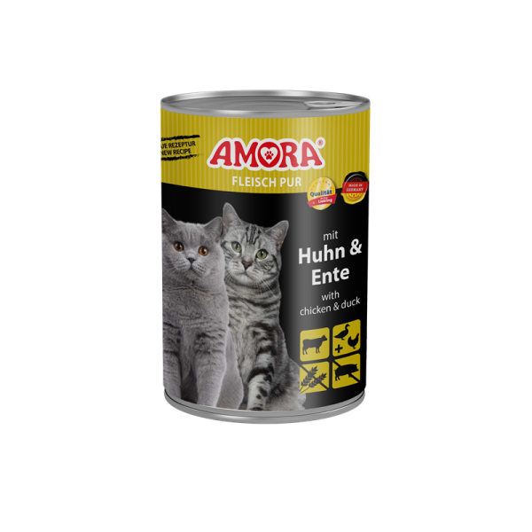 AMORA Fleisch Pur mit Huhn+Ente 400g, Alleinfuttermittel für ausgewachsene Katzen