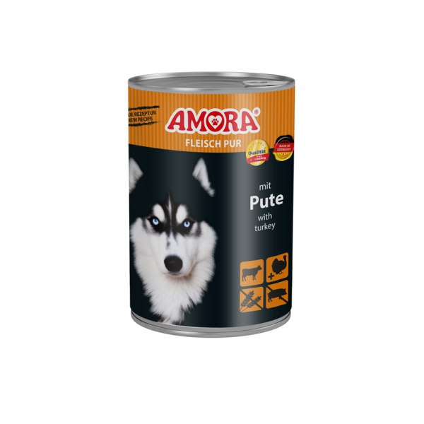 AMORA Fleisch Pur mit Pute 400g, Alleinfuttermittel für ausgewachsene Hunde
