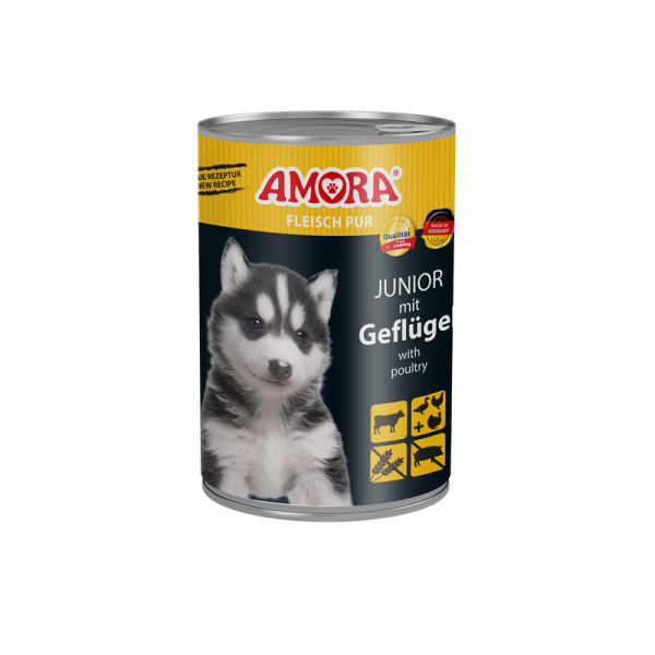 AMORA Fleisch Pur Junior 400g, Alleinfuttermittel für heranwachsende Hunde