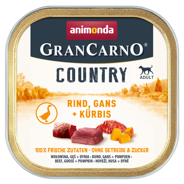 Animonda Dog GranCarno Country Adult Rind, Gans + Kürbis 150g, Alleinfuttermittel für ausgewachsene Hunde