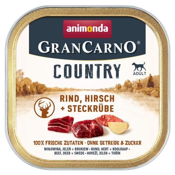 Animonda Dog GranCarno Country Adult Rind, Hirsch + Steckrübe 150g, Alleinfuttermittel für ausgewachsene Hunde