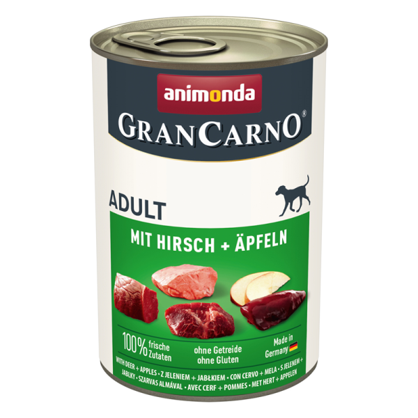 Animonda Dog Dose GranCarno Adult mit Hirsch + Äpfeln 400g, Alleinfuttermittel für ausgewachsene Hunde