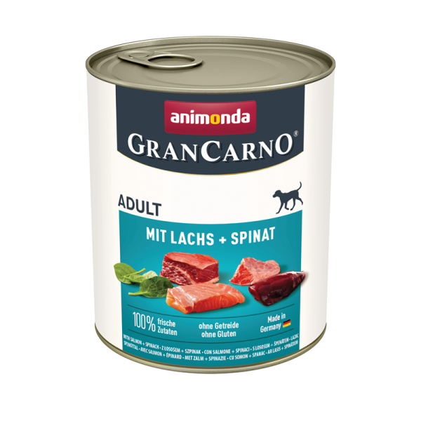 Animonda Dog Dose GranCarno Adult mit Lachs + Spinat 800g, Alleinfuttermittel für ausgewachsene Hunde