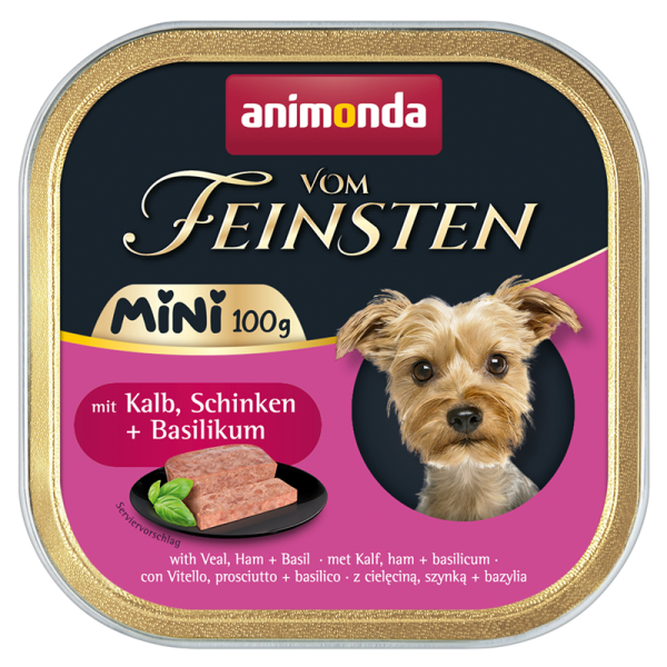 Animonda Vom Feinsten Mini Adult mit Kalb, Schinken + Basilikum 100 g, Alleinfuttermittel für ausgewachsene Hunde
