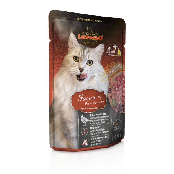 Bewital Cat Leonardo PB Fasan & Cranberry 85 g, Saftiges Fleisch wird mit raffinierten Zutaten verfeinert und schonend im Portionsbeutel gegart.