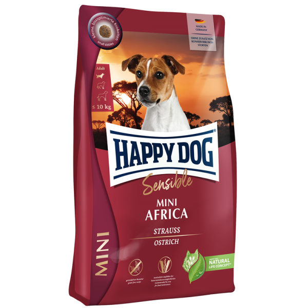 Happy Dog Sensible Mini Africa 300 g, Alleinfuttermittel für ausgewachsende, normalaktive Hunde bis 10 kg.