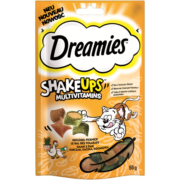 Dreamies Cat Snack Shake ups Multivitamin 55g, Ergänzungsfuttermittel für ausgewachsene und heranwachsende Katzen von 2 kg und mehr