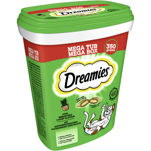 Dreamies Cat Snack mit Katzenminze 350g Mega Box, Ergänzungsfuttermittel für erwachsene Katzen und heranwachsende Katzen über 8 Wochen - Tiernahrung.