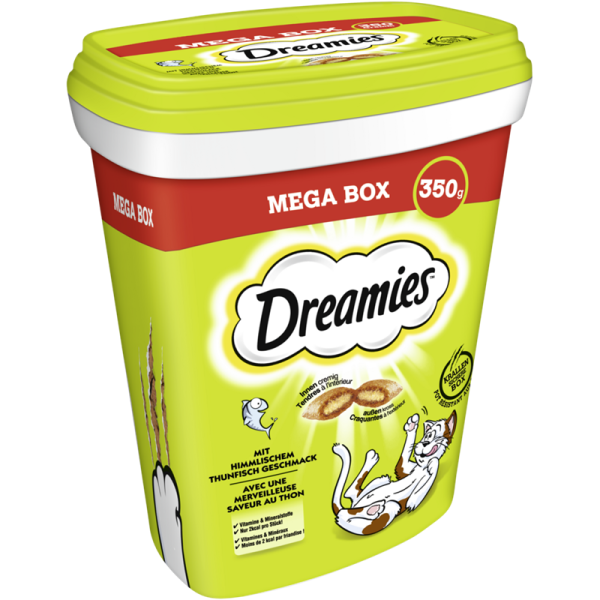 Dreamies Cat Snack mit Thunfisch 350g Mega Box, Ergänzungsfuttermittel für erwachsene Katzen und heranwachsende Katzen über 8 Wochen - Tiernahrung.