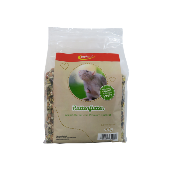 zookauf Nager Futter Premium für Ratten 4 kg, Mischfuttermittel für Ratten zur Verwendung als Hauptfutter.